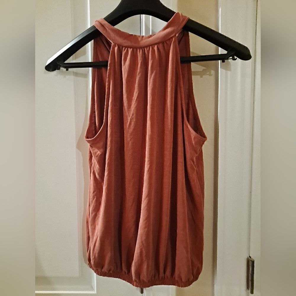 NWOT Green Envelope High Gathered Neck Halter Style Tank Top Blouse Orange/Small